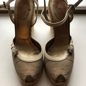 Prada logo wedge sandals